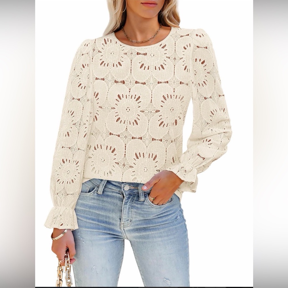 LUXVEER Woman’s Elegant beige Eyelet Top